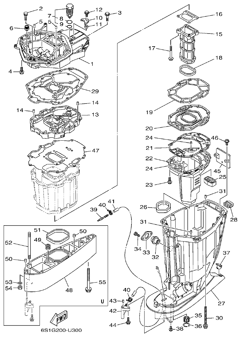 Yamaha F250HET, FL250HET UPPER CASING parts diagram